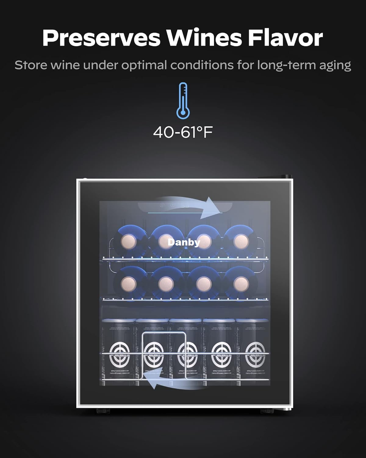 Danby USA 55 L Inverter Wine Chiller l Wine Cooler l Touch Control l LED Interior Light l Toughened Glass Door with UV-Protection (Black) - Image 9