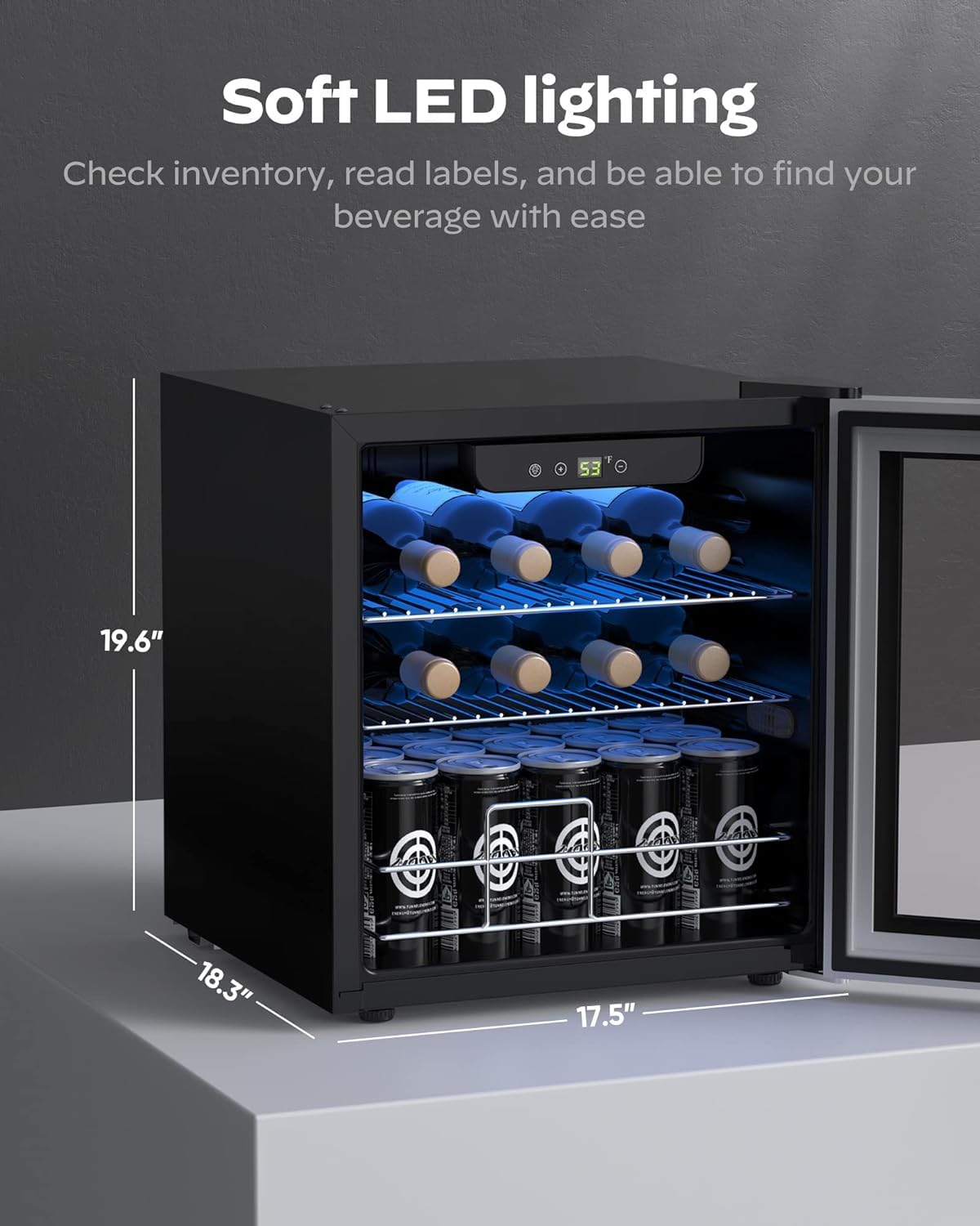 Danby USA 55 L Inverter Wine Chiller l Wine Cooler l Touch Control l LED Interior Light l Toughened Glass Door with UV-Protection (Black) - Image 7