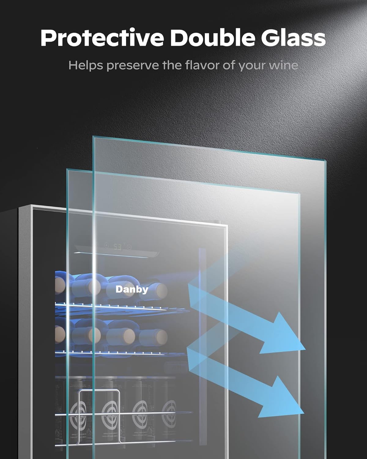 Danby USA 55 L Inverter Wine Chiller l Wine Cooler l Touch Control l LED Interior Light l Toughened Glass Door with UV-Protection (Black) - Image 10