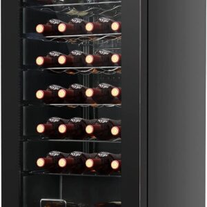 LEONARD USA 82 L Inverter Wine Chiller l Touch Control l Toughened Glass Door with UV-Protection l LED Interior Light (Based on American Technology) (Single Door, Black)