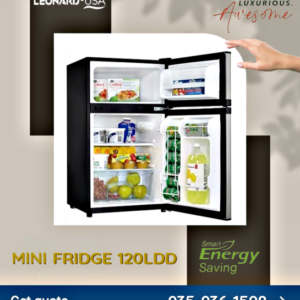LEONARD USA 120 L Inverter Double Door Mini Fridge for Bar with Toughened Adjustable Glass Shelves, Mechanical Control, Interior Light (Based on American Technology) (Silver & Black)