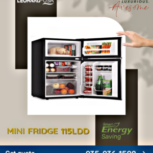 LEONARD USA 115 L Inverter Double Door Mini Fridge for Home Small Fridge with Separate Deep Freezer Compartment & Interior Light for Bar (Based on American Technology) (Black & Silver)