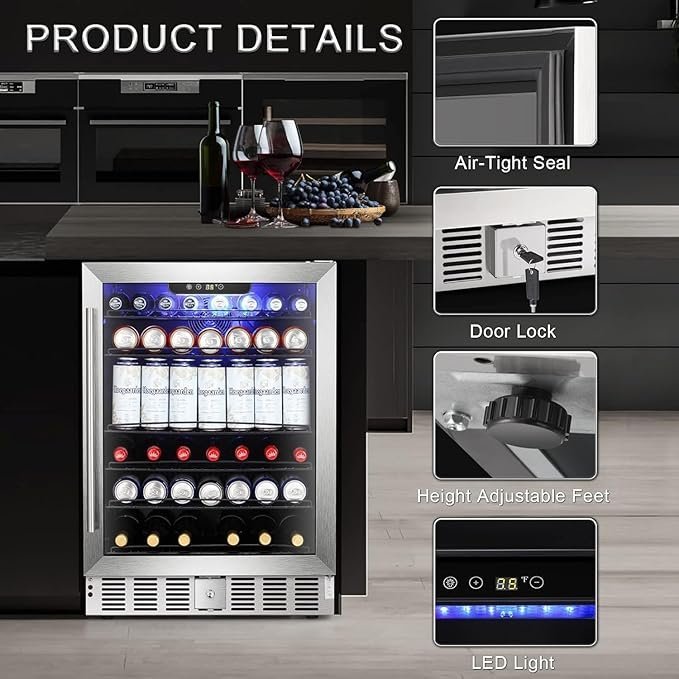 LEONARD USA 155 L Inverter Built-in Wine Chiller, Wine Cooler, Under Counter, Touch Control, Toughened Glass Door with UV-Protection, LED Interior Light with Safety Lock for Home, Bar & Office - Image 4